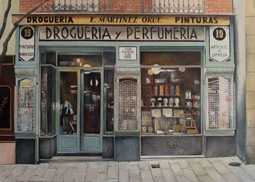 Drogueria E. Martínez Orúe-Madrid by Tomás Castaño, Painting for Sale on Select