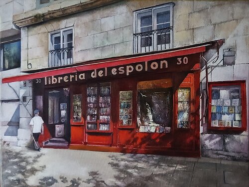 Librería del Espolón- Burgos by Tomás Castaño, Painting for Sale on Select