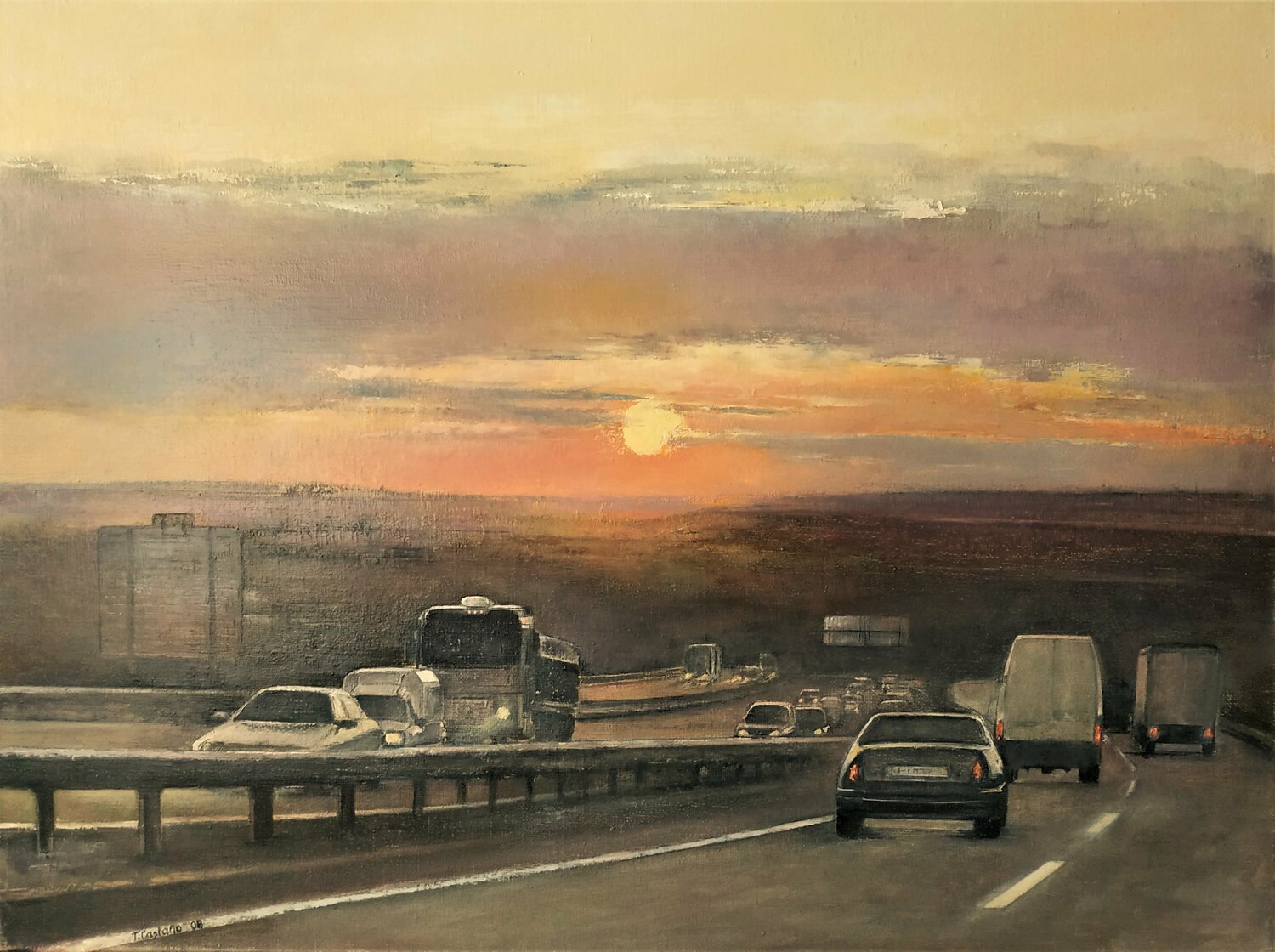 Atardecer en la autovía Tomás Castaño Original painting for sale