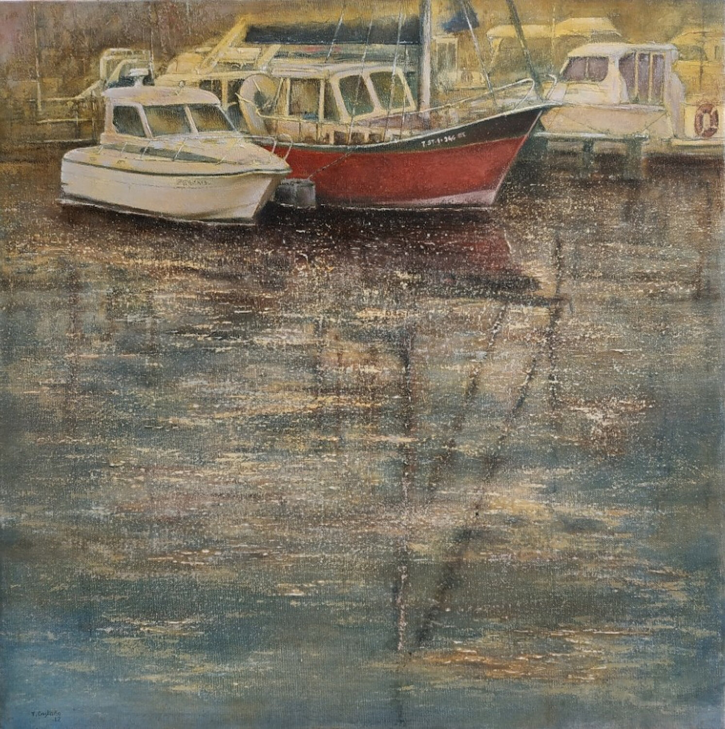 Barcas en Puertochico-Santander Tomás Castaño Original painting for sale