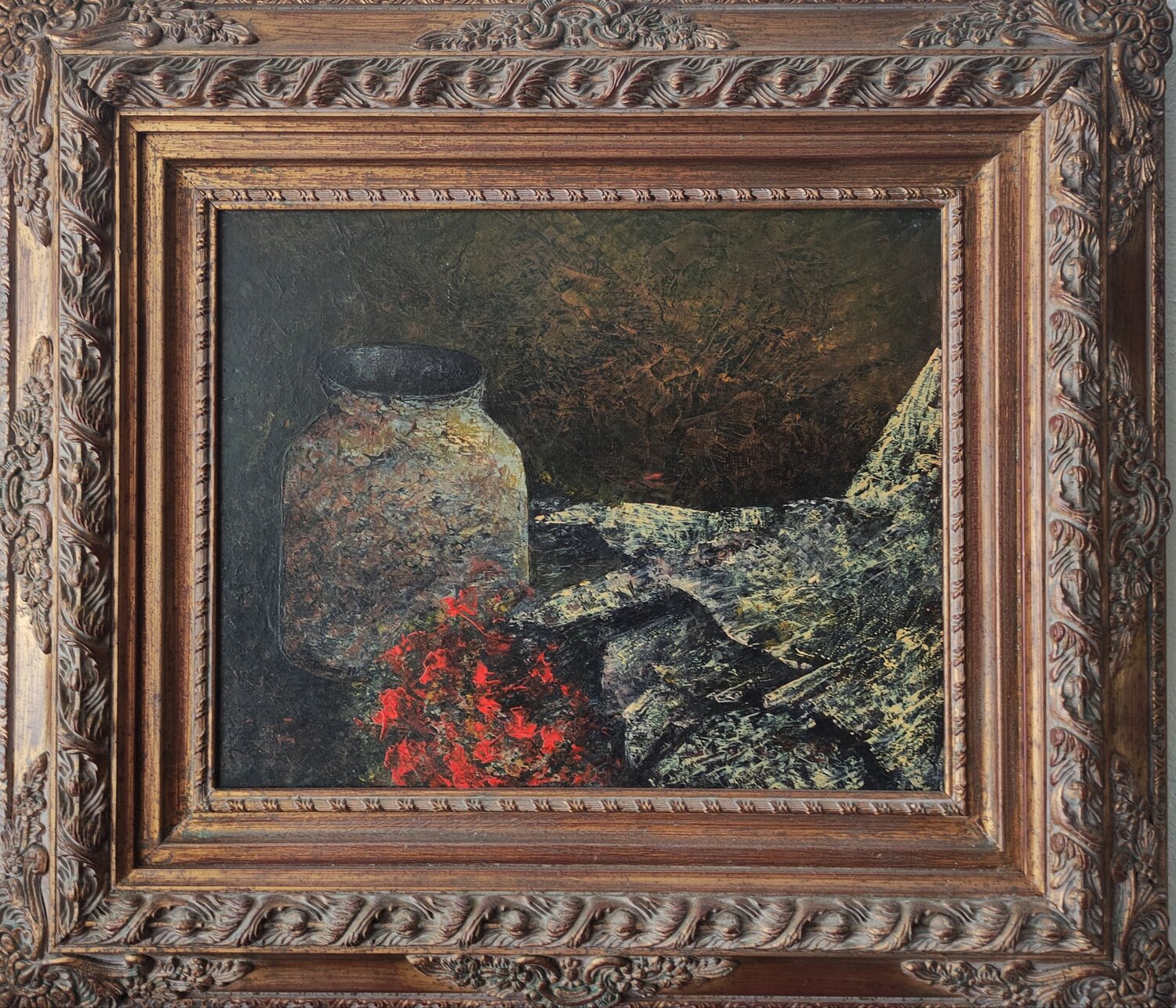 Bodegón con flores rojas Tomás Castaño Original painting for sale