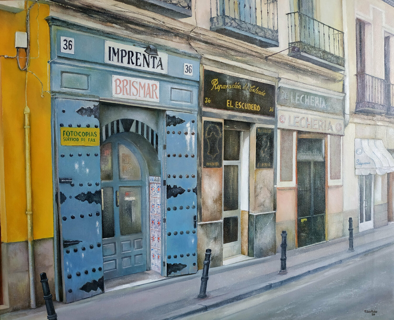 En la calle de los Tres Peces-Madrid Tomás Castaño Original painting for sale