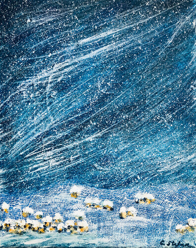 Village sous la Neige - Art Contemporain | Paysage hivernal by Cristina Stefan, Painting for Sale on Select