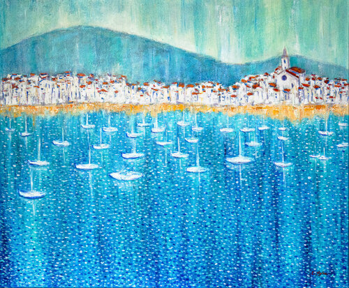 Les Bateaux de Cadaqués - Paysage Marin | Art Contemporain by Cristina Stefan, Painting for Sale on Select