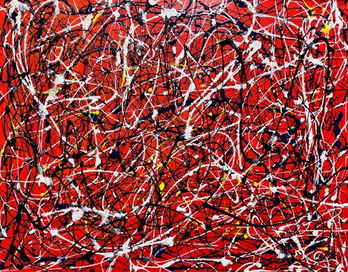 Explosion Rouge - Hommage à Jackson Pollock | Peinture Abstraite Énergie Passionnée by Cristina Stefan, Painting for Sale on Select
