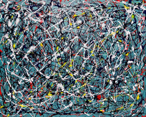 Danse cosmique - Hommage à Jackson Pollock | Peinture Abstraite sur Fond Vert by Cristina Stefan, Painting for Sale on Select