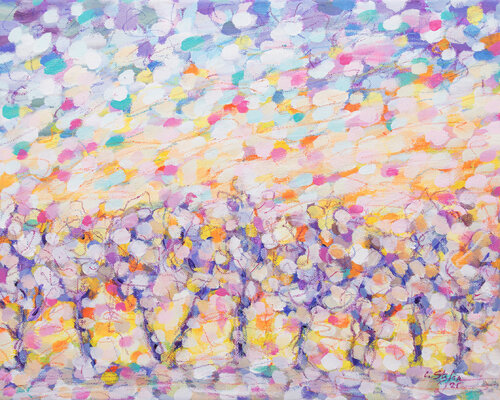 Soleil d'Automne | Pointillisme Abstrait by Cristina Stefan, Painting for Sale on Select