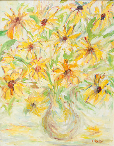 Lumière d'Été : Rudbeckia Jaunes dans un vase by Cristina Stefan, Painting for Sale on Select