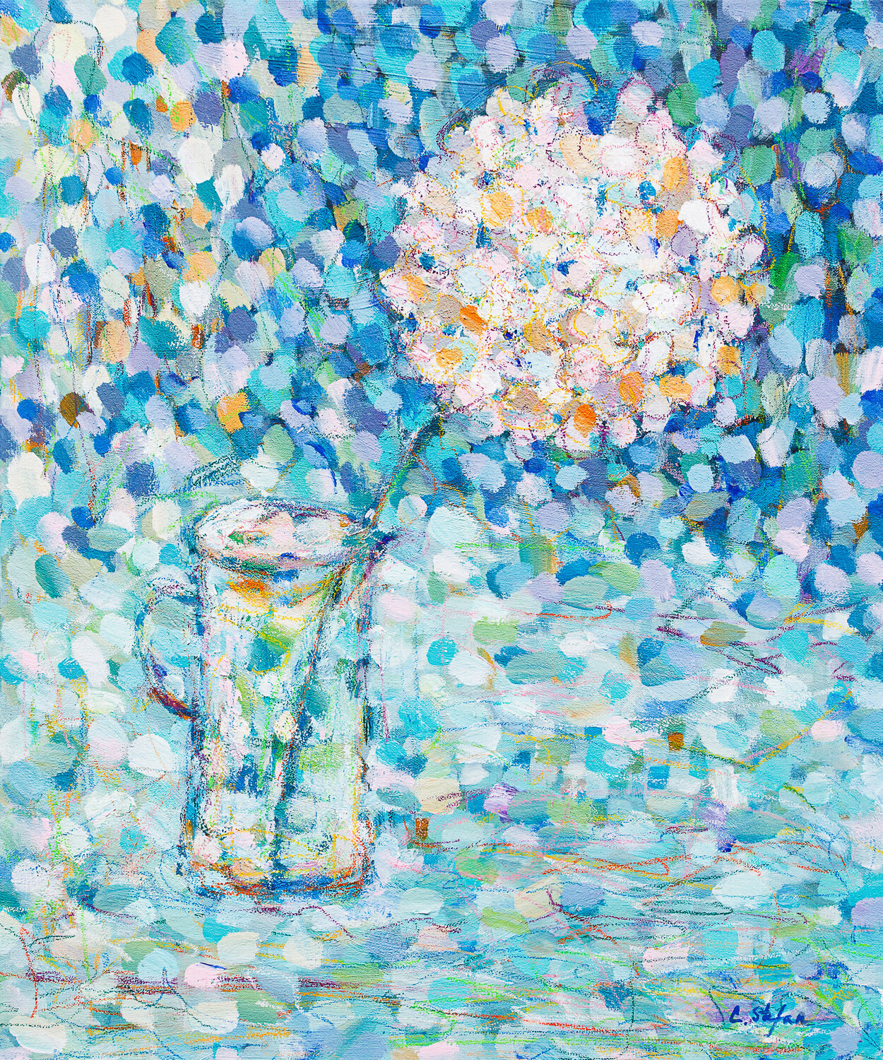 Hortensia, impressions pastel | Nature morte Cristina Stefan Original painting for sale