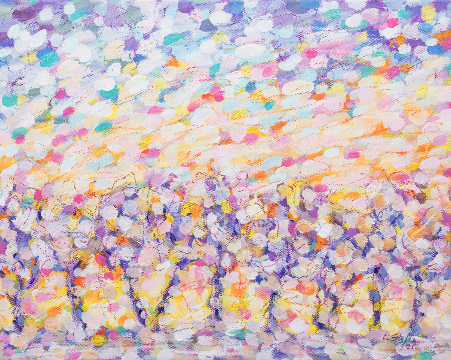 Soleil d'Automne | Pointillisme Abstrait Cristina Stefan Original painting for sale