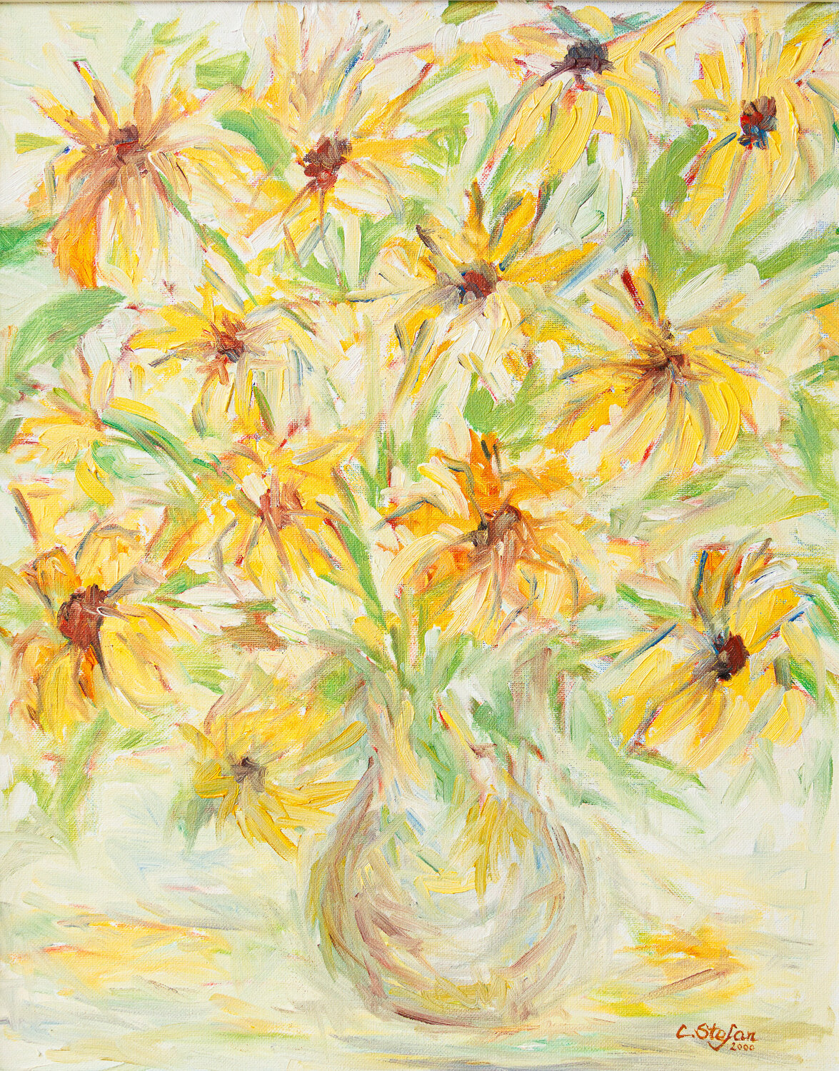 Lumière d'Été : Rudbeckia Jaunes dans un vase Cristina Stefan Original painting for sale