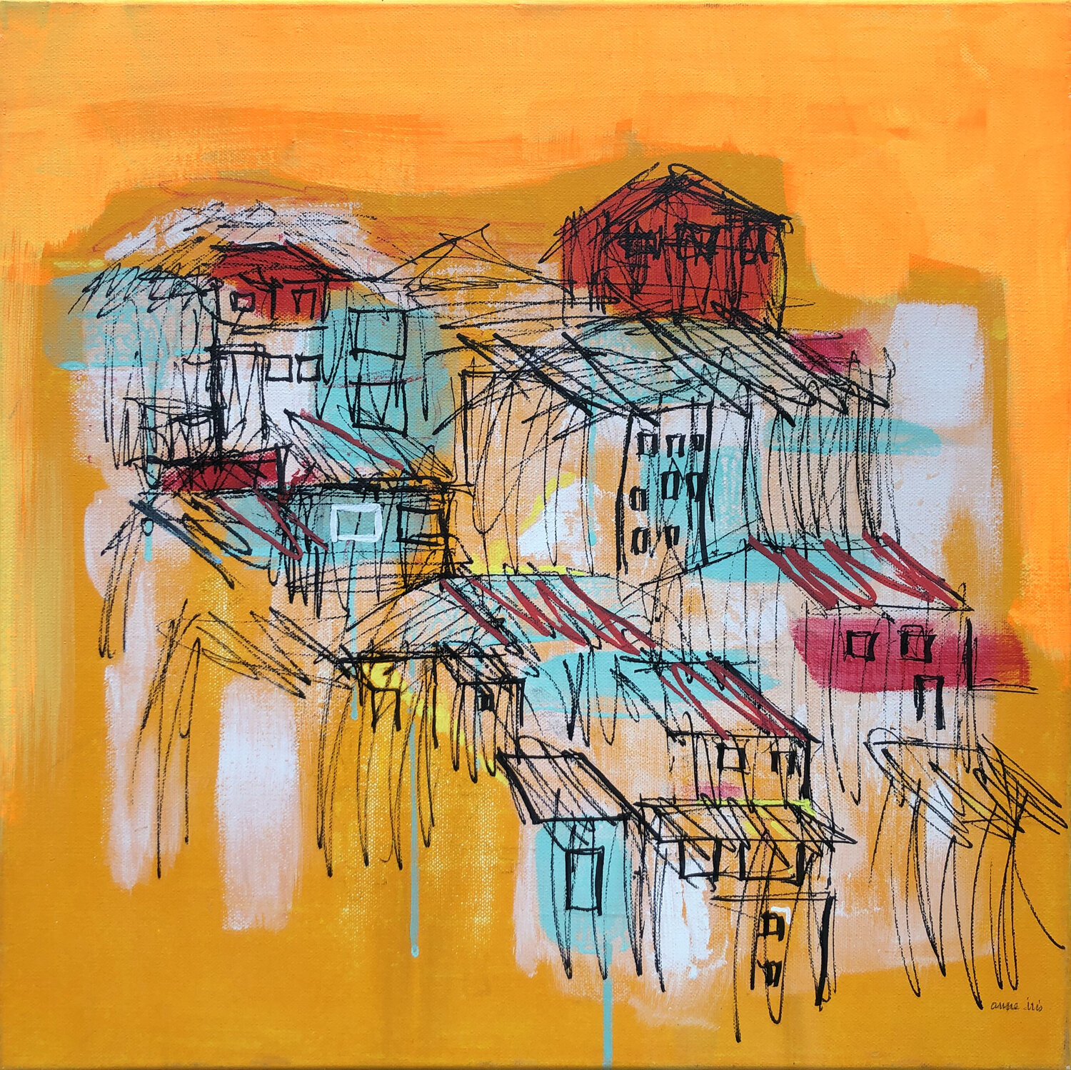 La petite ville orange Anne Iris Originalgemälde zu verkaufen