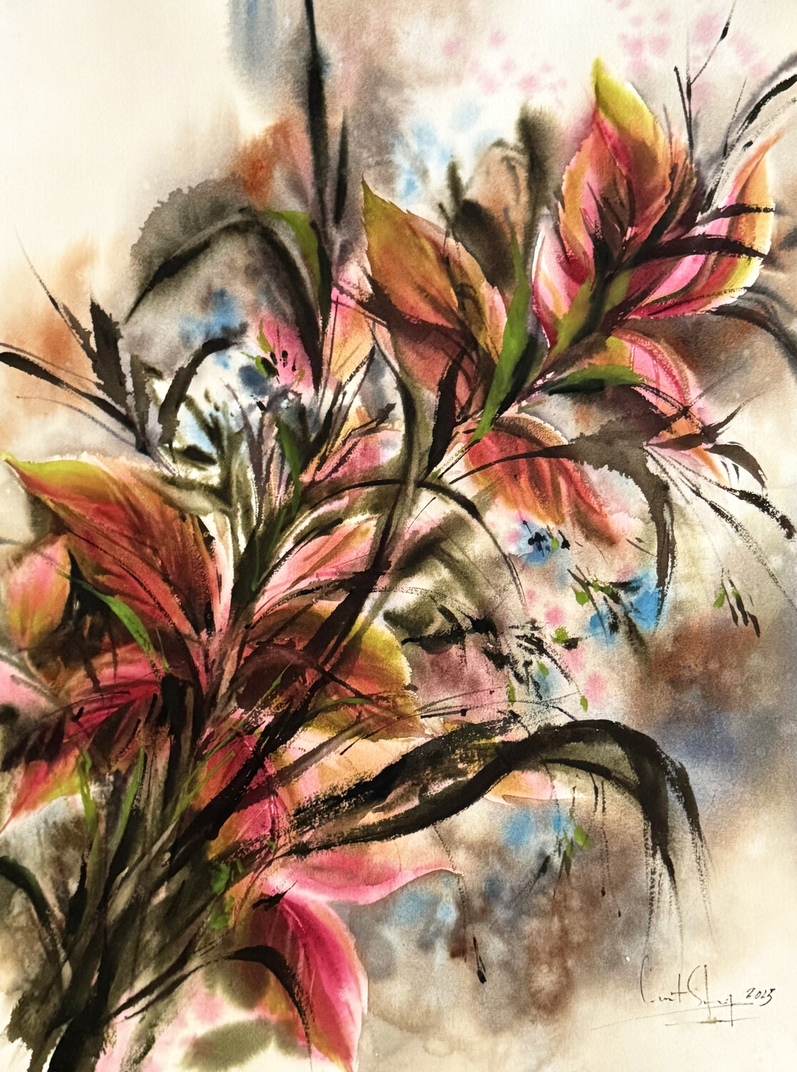 Pink Leaves Sophia Rodionov Original painting for sale