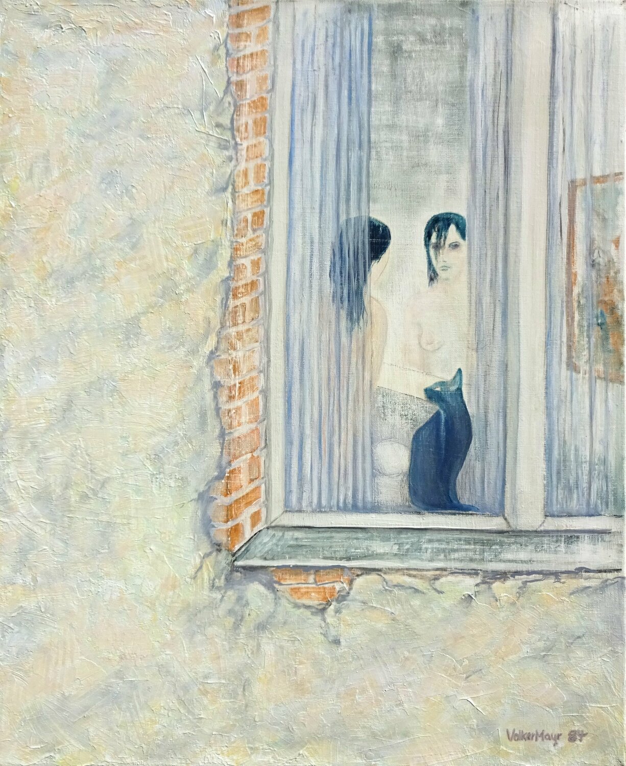 Blue Lady, Black Cat Volker Mayr Original painting for sale