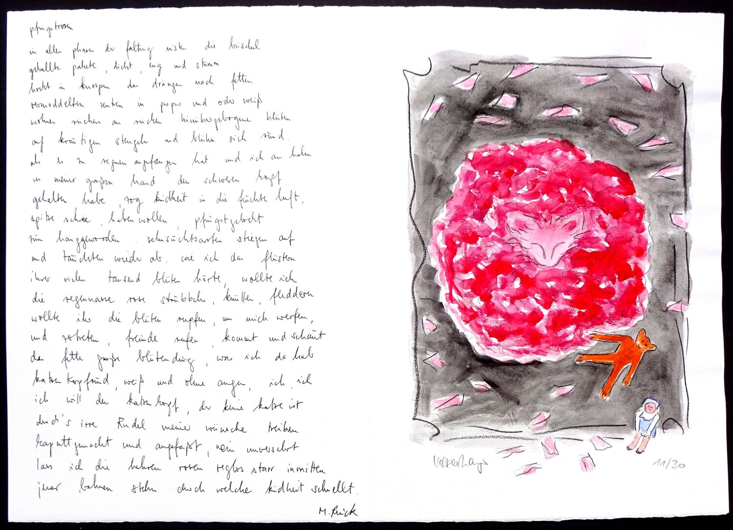 Gouache zum Gedicht von Monika Rinck "Pfingstrosen" #11 Volker Mayr Original painting for sale