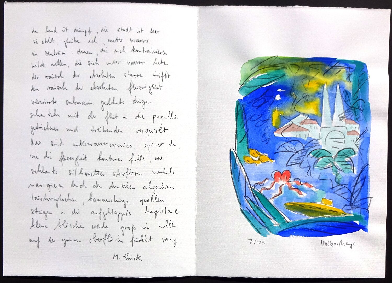 Gouache zum Gedicht von Monika Rinck "Stadt unter Wasser" #7 Volker Mayr Original painting for sale