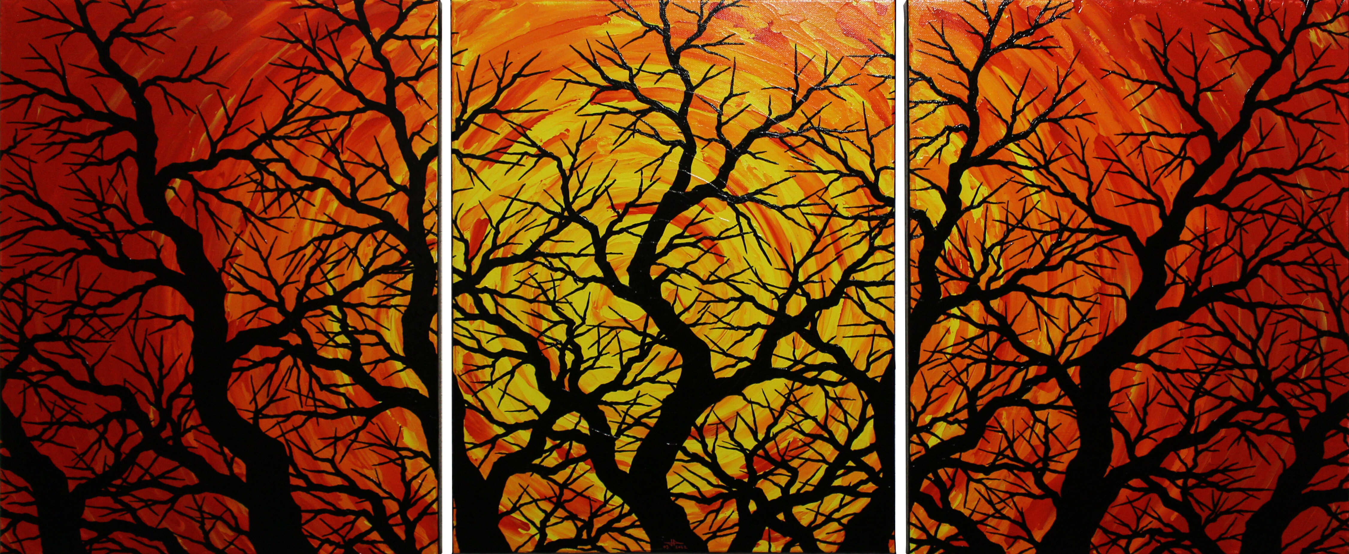 Triptyque silhouettes d’arbres