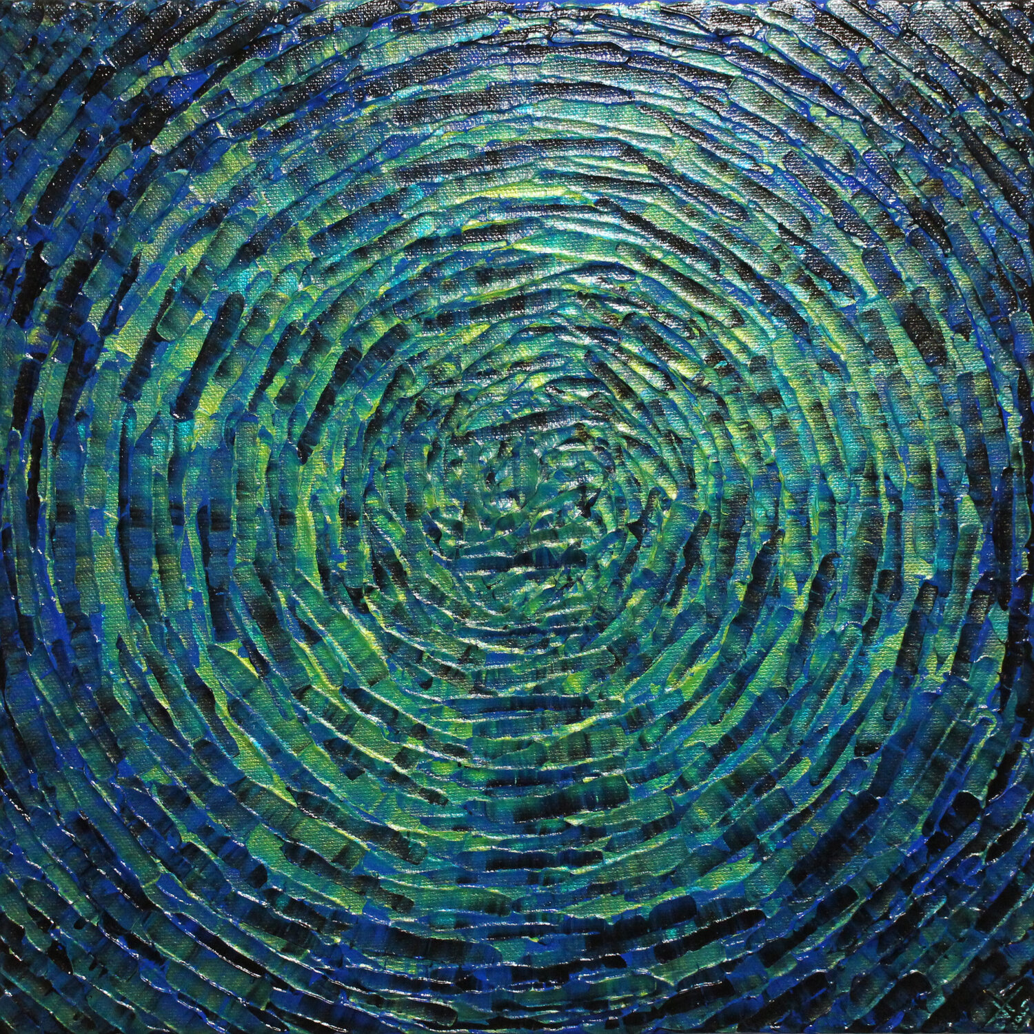 Éclat concentrique vert bleu Jonathan Pradillon Original painting for sale