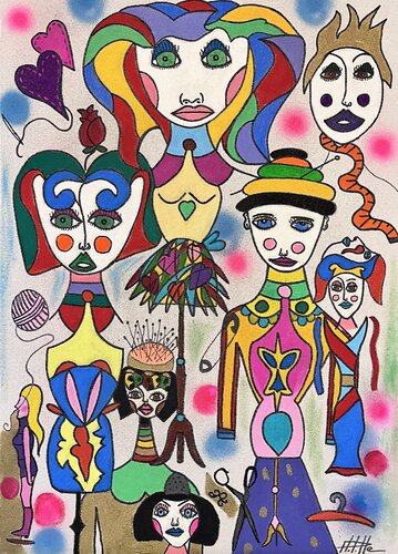 “La Styliste et ses Muses” by Philippe Seigle, Painting for Sale on Select