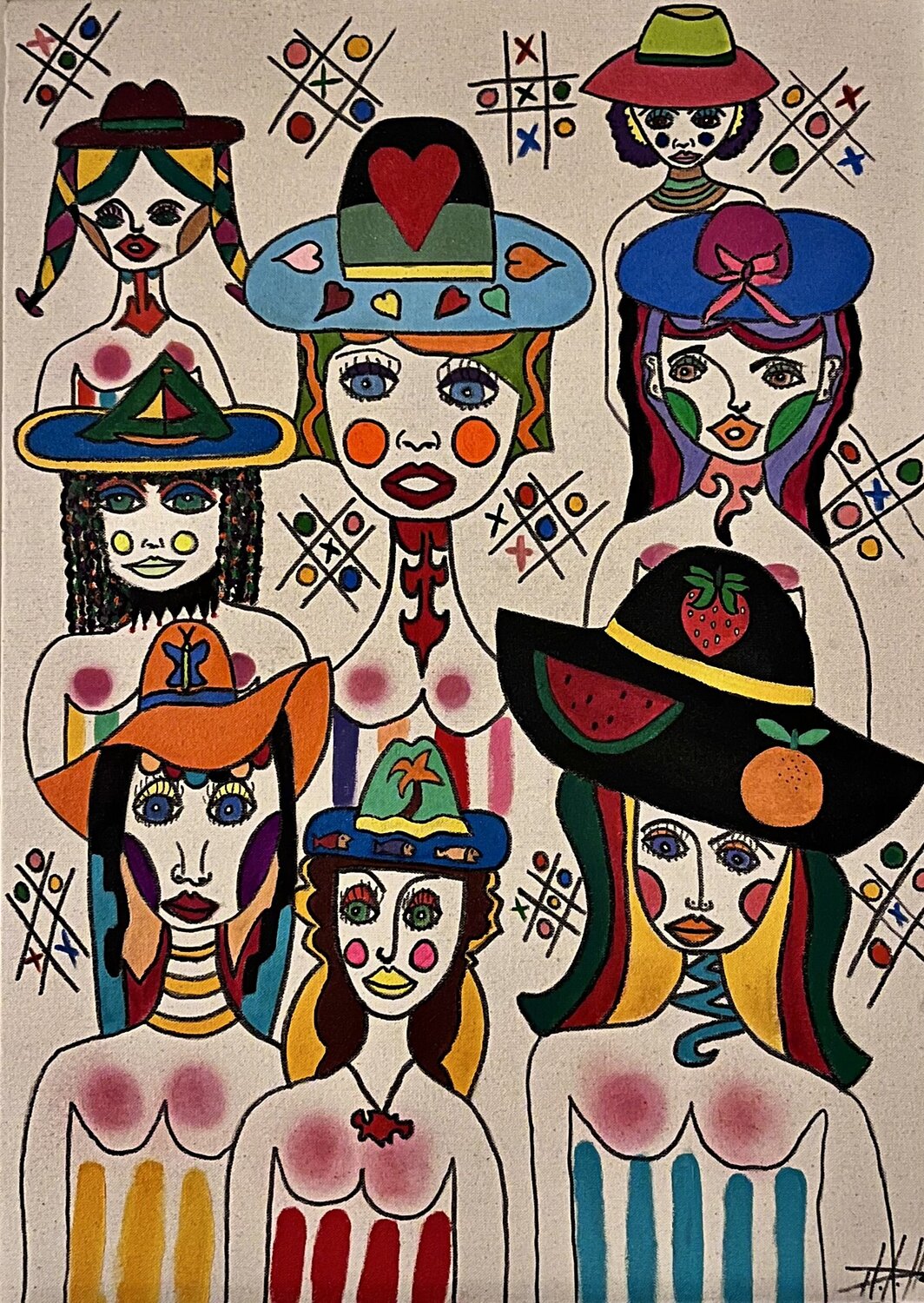 Le cercle des chapeaux magiques Philippe Seigle Original painting for sale