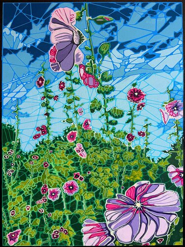 Hollyhock Serenade by David Tomlin, Painting for Sale on Select