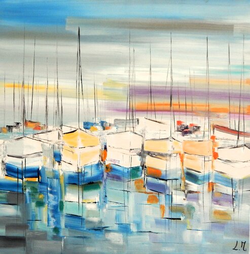 Le port bleu II by LYDIE MASSOU, Painting for Sale on Select