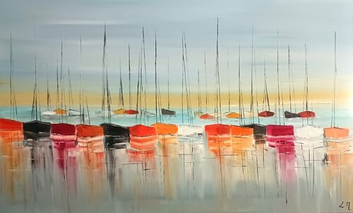 La vue d'un port aux mille couleurs by LYDIE MASSOU, Painting for Sale on Select