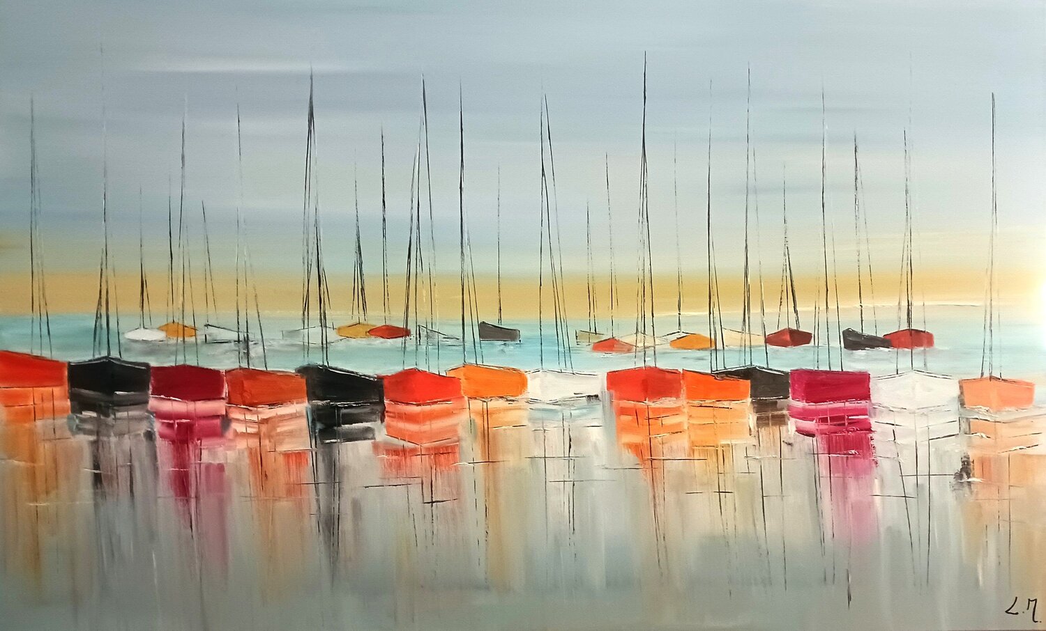 La vue d'un port aux mille couleurs LYDIE MASSOU Original painting for sale