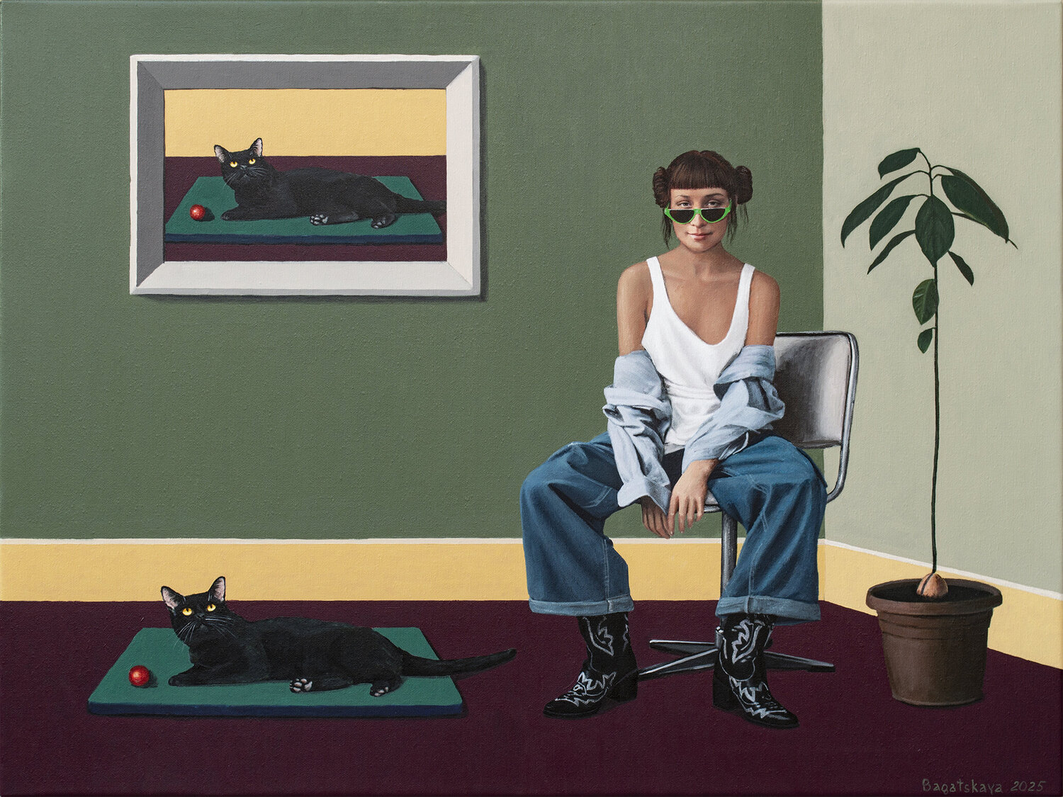 The Ficus, Cat, and She... Nataliya Bagatskaya Originalgemälde zu verkaufen