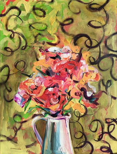 Colorfully  flowers in the vase. by Ana Asavei Pietraru, Painting for Sale on Select