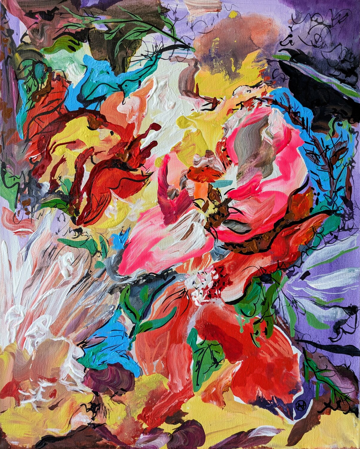 The dance of colorful flowers Ana Asavei Pietraru Original painting for sale