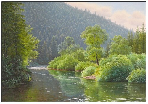 Bay of the river Hnilec near Stratena by Emil Mlynárčik, Painting for Sale on Select