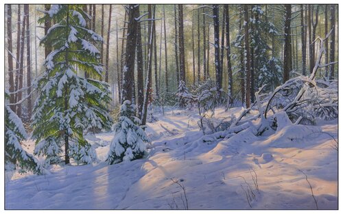 Plays of light in the winter forest by Emil Mlynárčik, Painting for Sale on Select