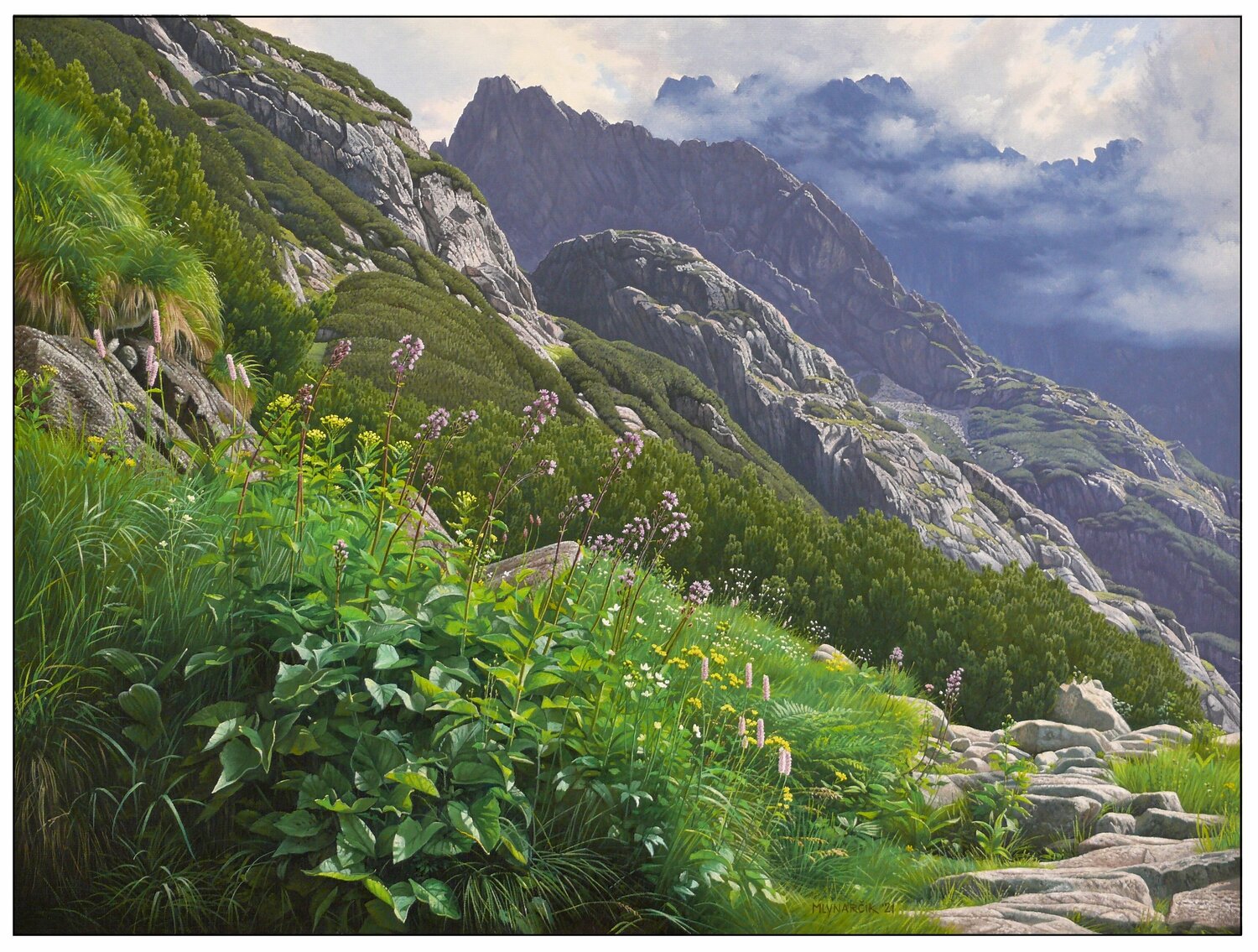 Tatra valleys - summer flora of the Great Cold Valley Emil Mlynárčik Original painting for sale