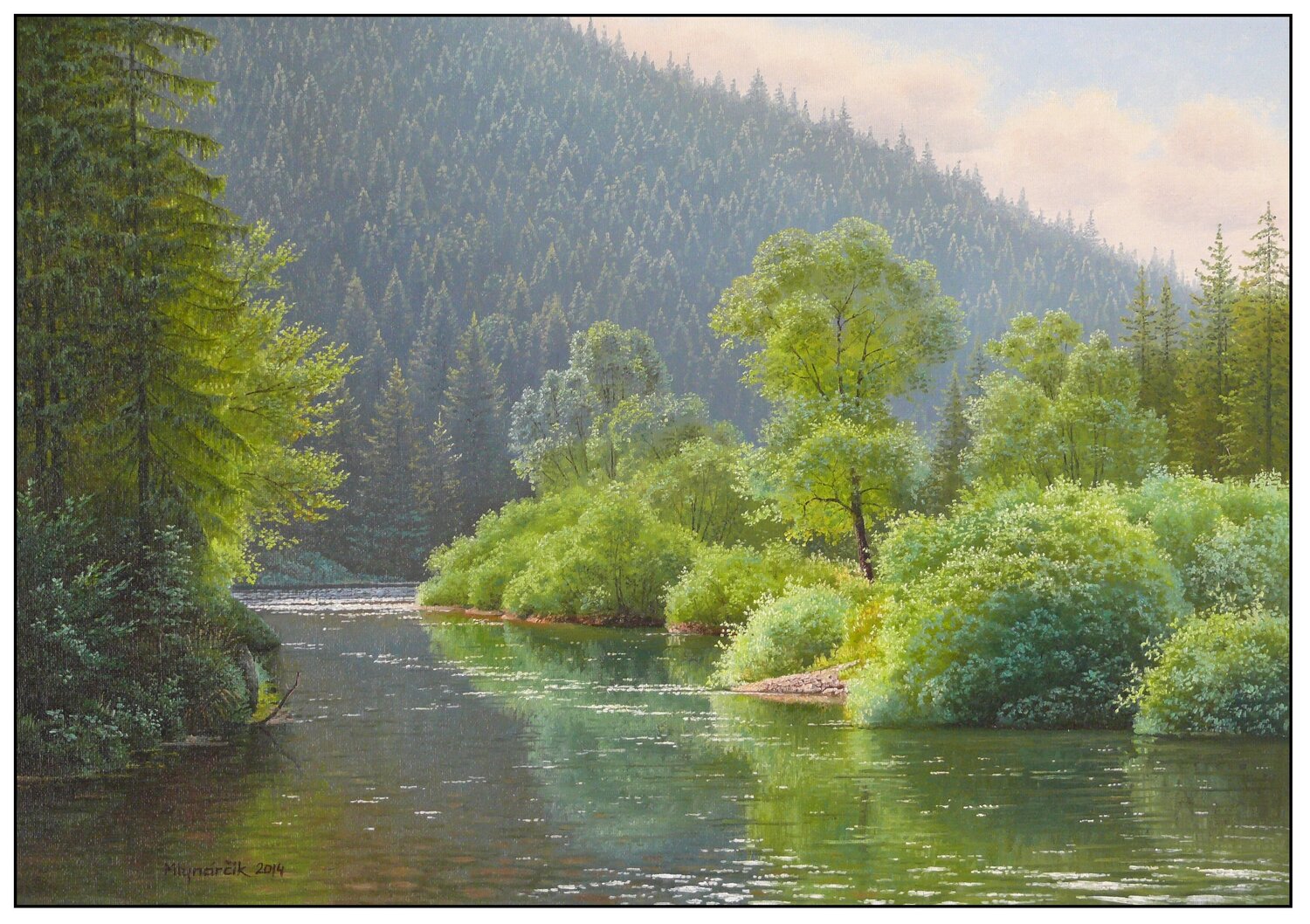 Bay of the river Hnilec near Stratena Emil Mlynárčik Original painting for sale