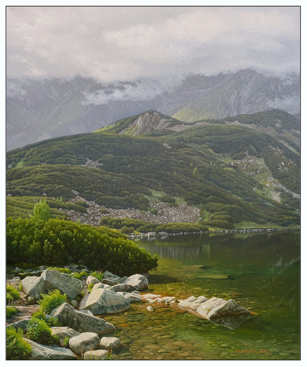 On the shore of a mountain lake Emil Mlynárčik Original painting for sale