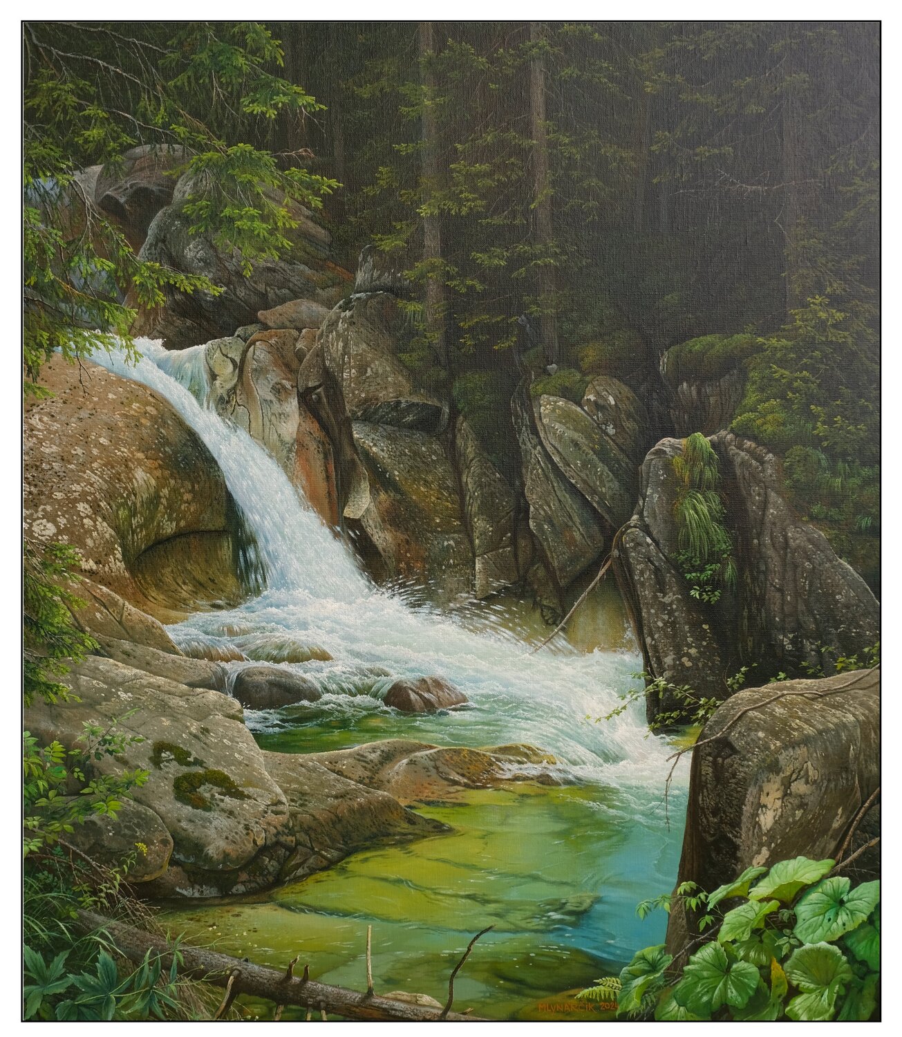 Granite bed of a mountain stream Emil Mlynárčik Original painting for sale