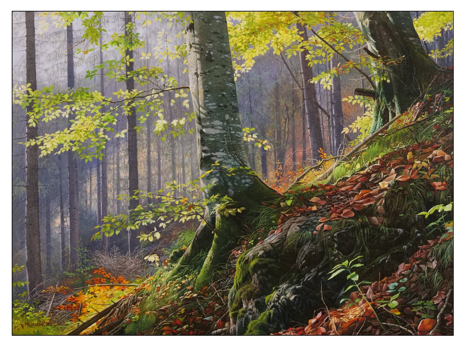 Old beech trees in the forest Emil Mlynárčik Original painting for sale