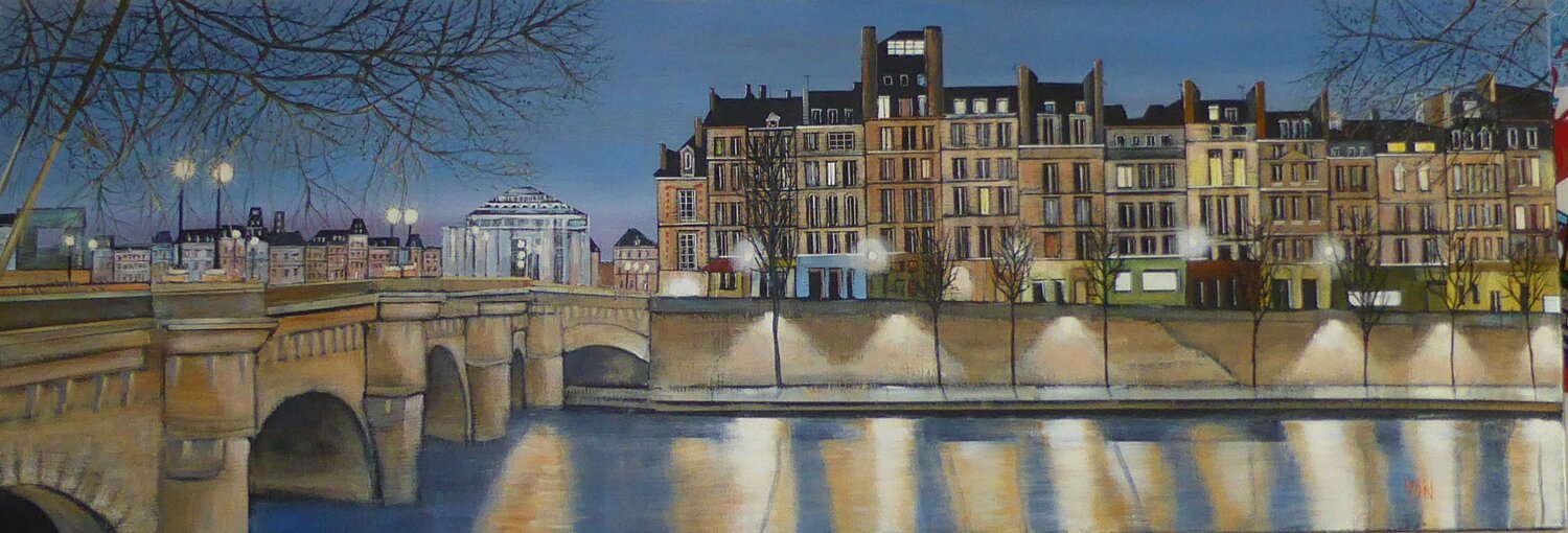 seine nocturne Jean-Michel Yon Original painting for sale