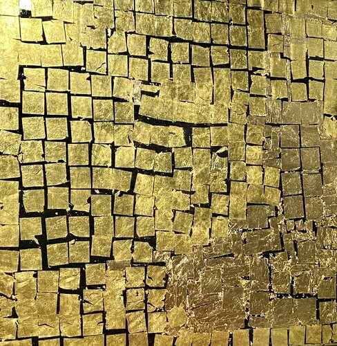 XXI- Egoli on black / 2020 , 22 Karat Gold leaves on black oil paint, on canvas by Catherine Timotei, Painting for Sale on Select