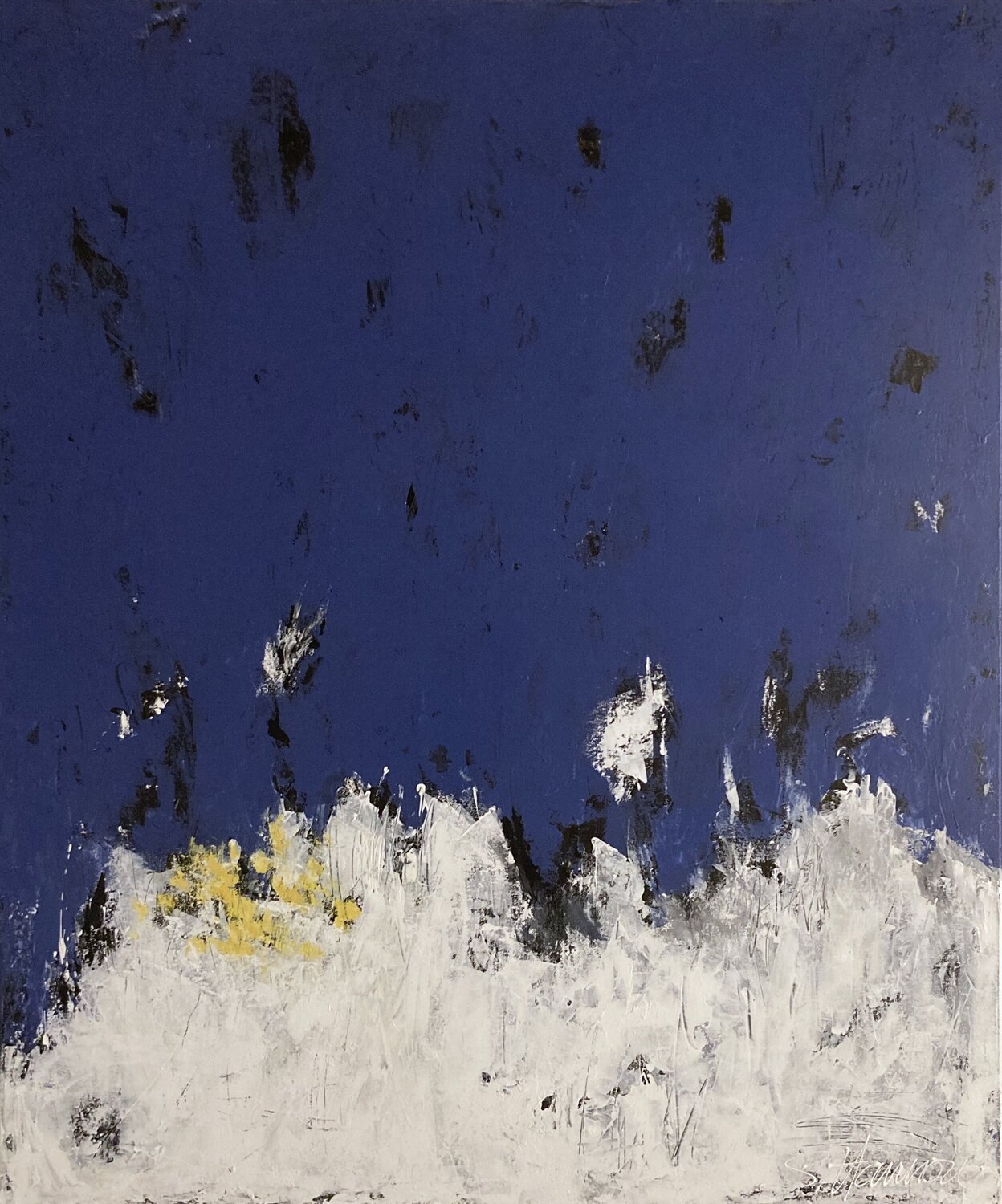 First daffodils in spring snow II Sylvie Hamou Original painting for sale
