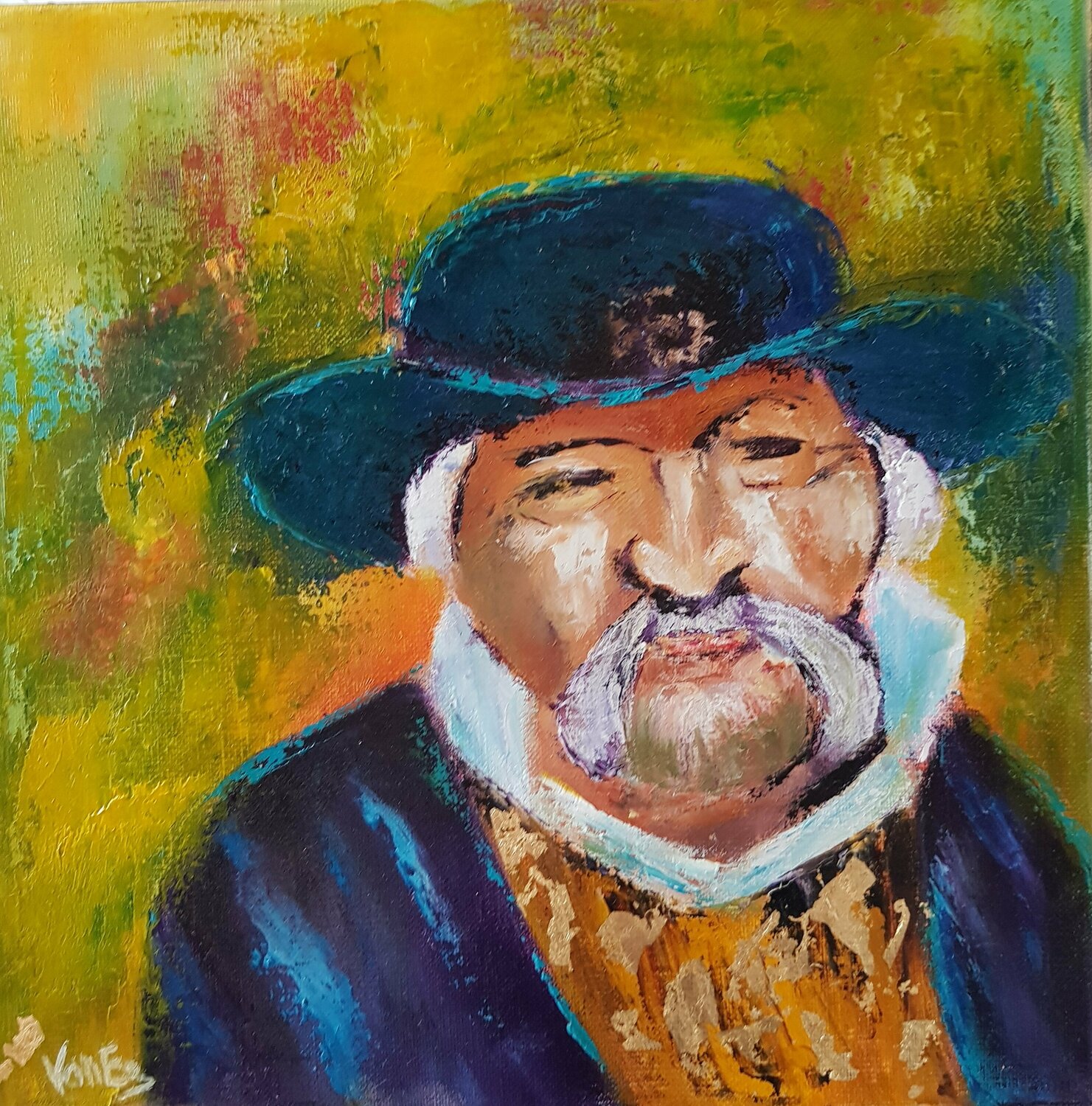 "Tad Gozh"  grand père, portrait du grand père de l'artiste. Beatrice Van Ez-Le Perru Original painting for sale