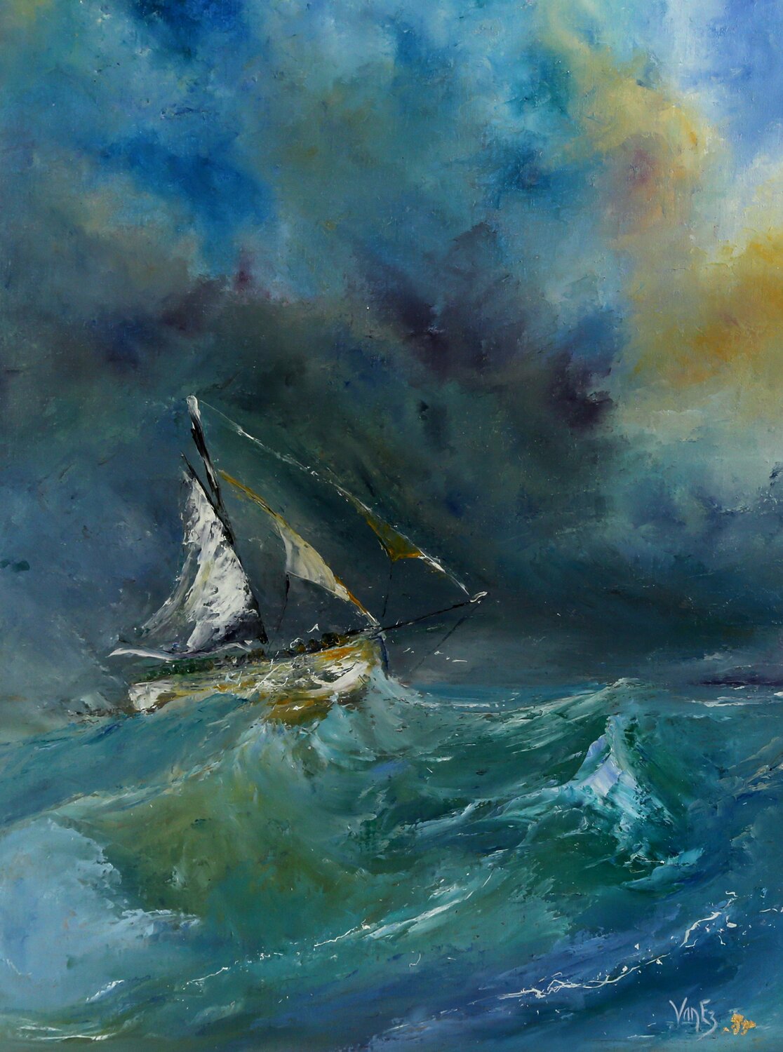 Contre vents et marées Beatrice Van Ez-Le Perru Original painting for sale