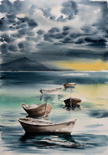 ***Boats II*** by Yuriy Kraft, Work on Paper for Sale on Select
