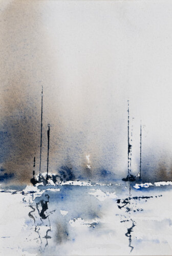 "Harbor Hush: Misty Mornings" by Yuriy Kraft, Painting for Sale on Select