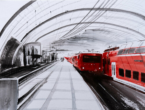 Hauptbahnhof, Berlin by Yuriy Kraft, Work on Paper for Sale on Select