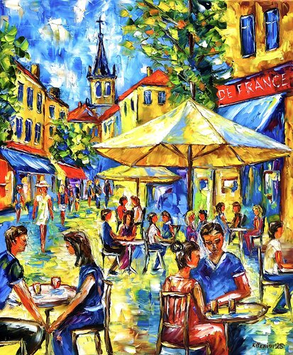 Sommermittag im Straßencafé by Mirek Kuzniar, Painting for Sale on Select
