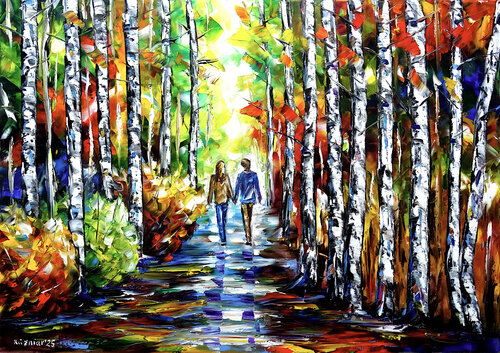 Spaziergang im Birkenwald by Mirek Kuzniar, Painting for Sale on Select