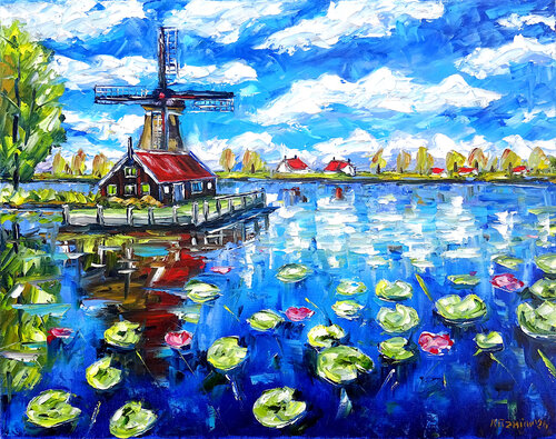 Das Land des Wassers und der Windmühlen by Mirek Kuzniar, Painting for Sale on Select