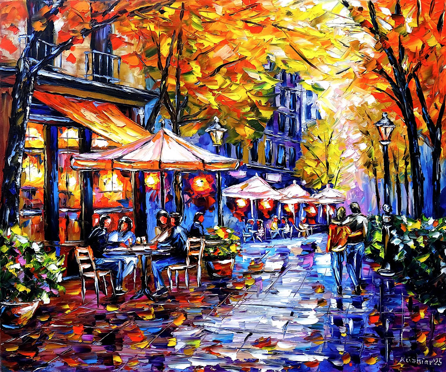 Herbstliches Café Mirek Kuzniar Original painting for sale